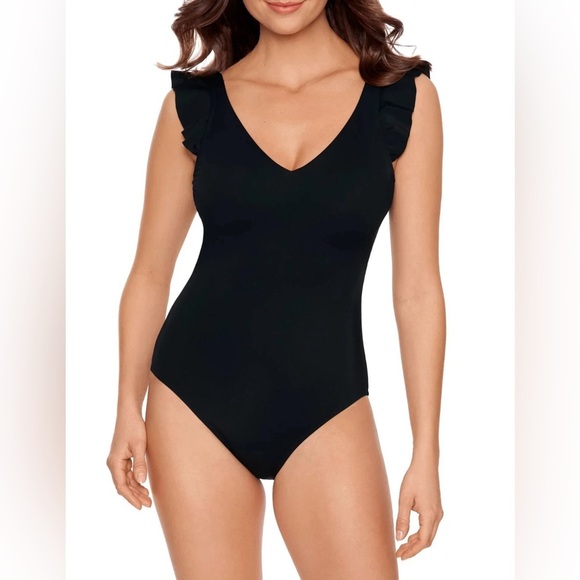 Time and Tru Black Ruffle One-Piece Swimsuit size S NWTs - Picture 1 of 8